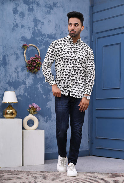 White Camel Print Sanganeri Shirt