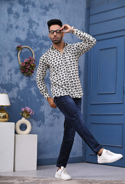 White Camel Print Sanganeri Shirt