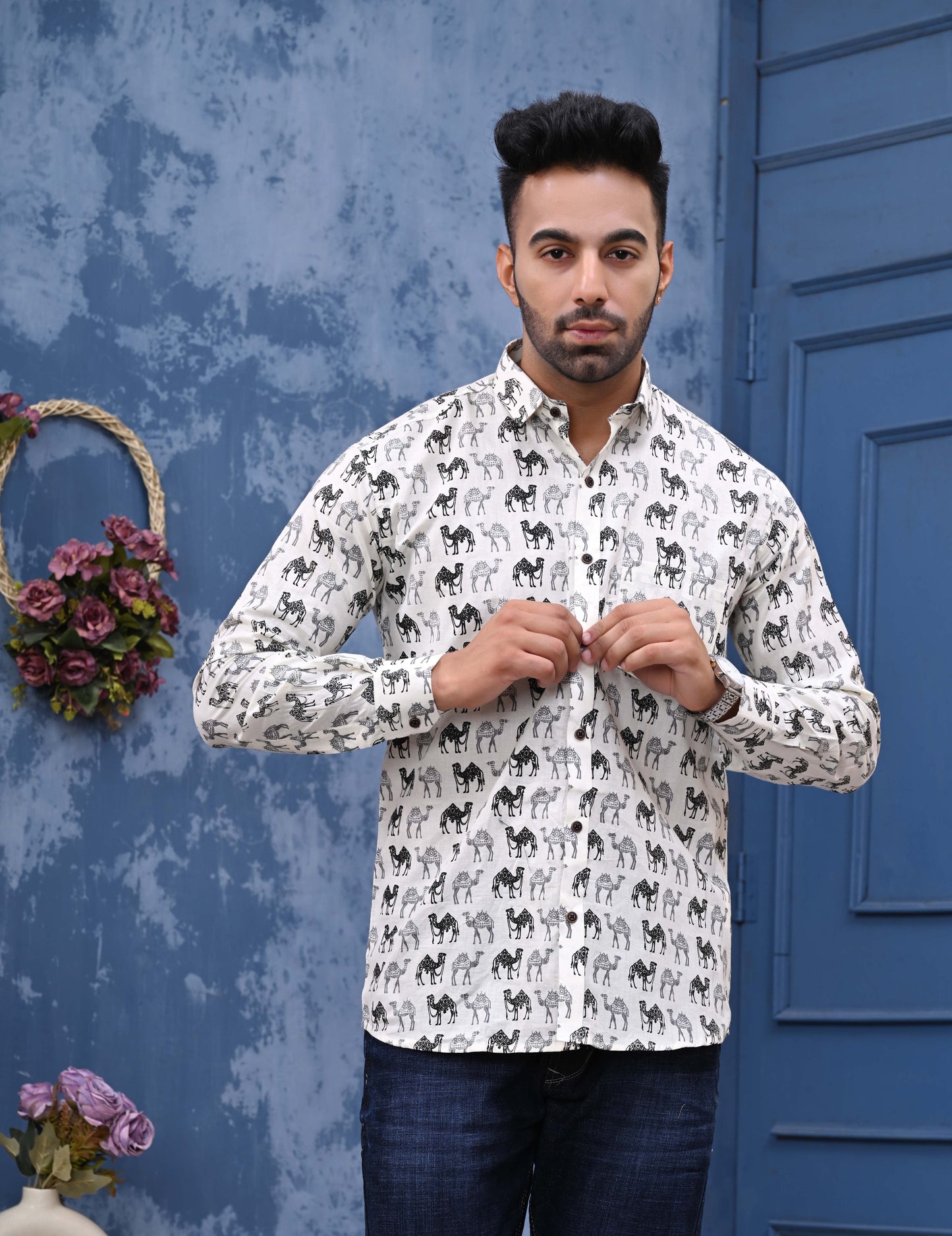 Camel Print Sanganeri Shirt