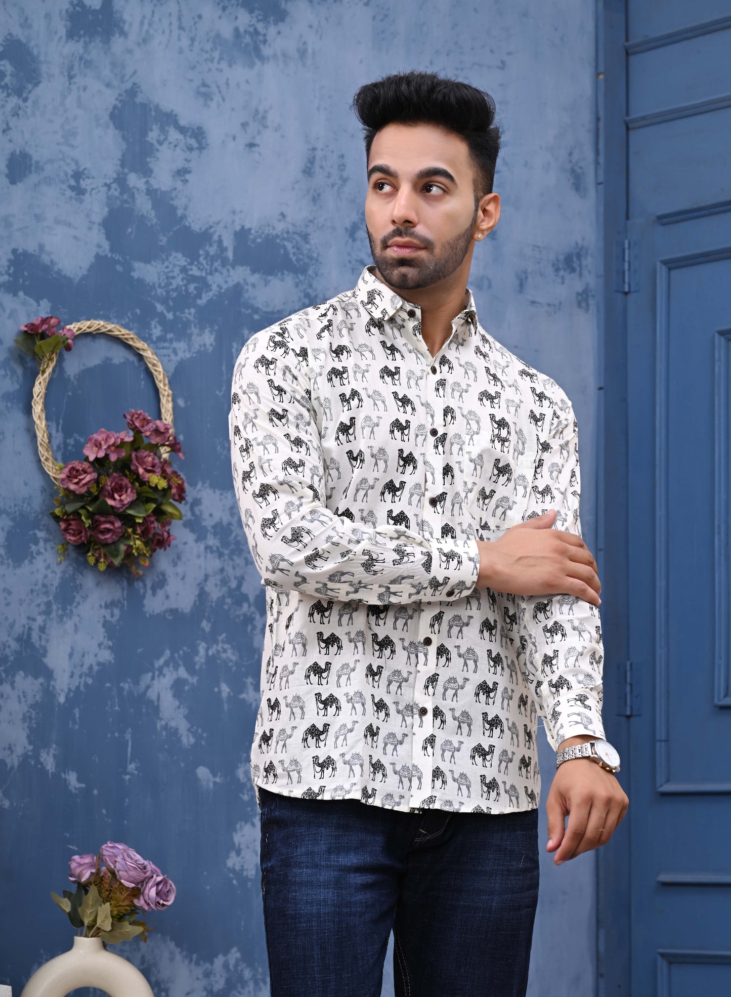 Camel Print Sanganeri Shirt