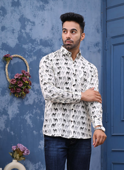 Camel Print Sanganeri Shirt