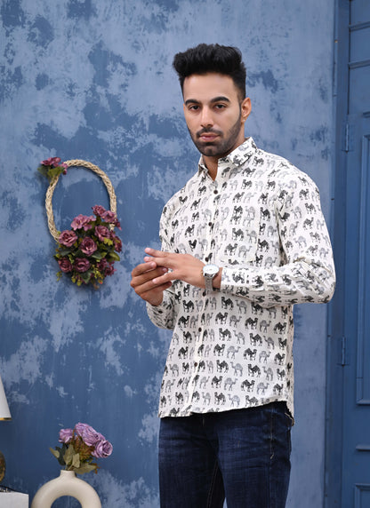 Camel Print Sanganeri Shirt