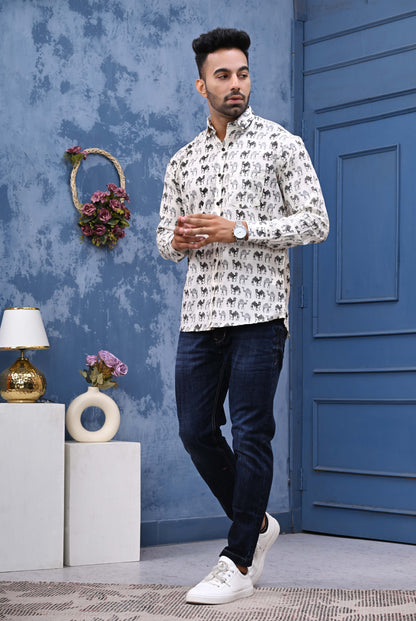 Camel Print Sanganeri Shirt