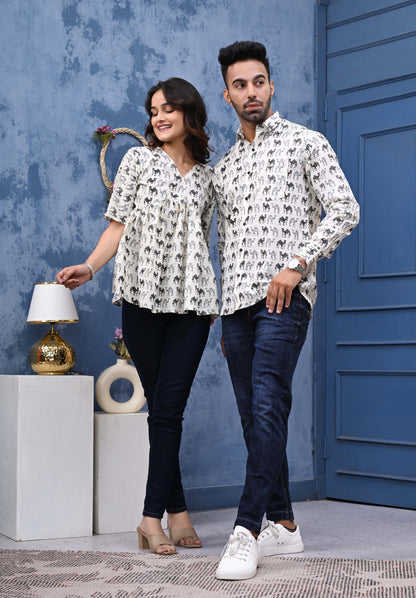 Camel Print Sanganeri Couple Set