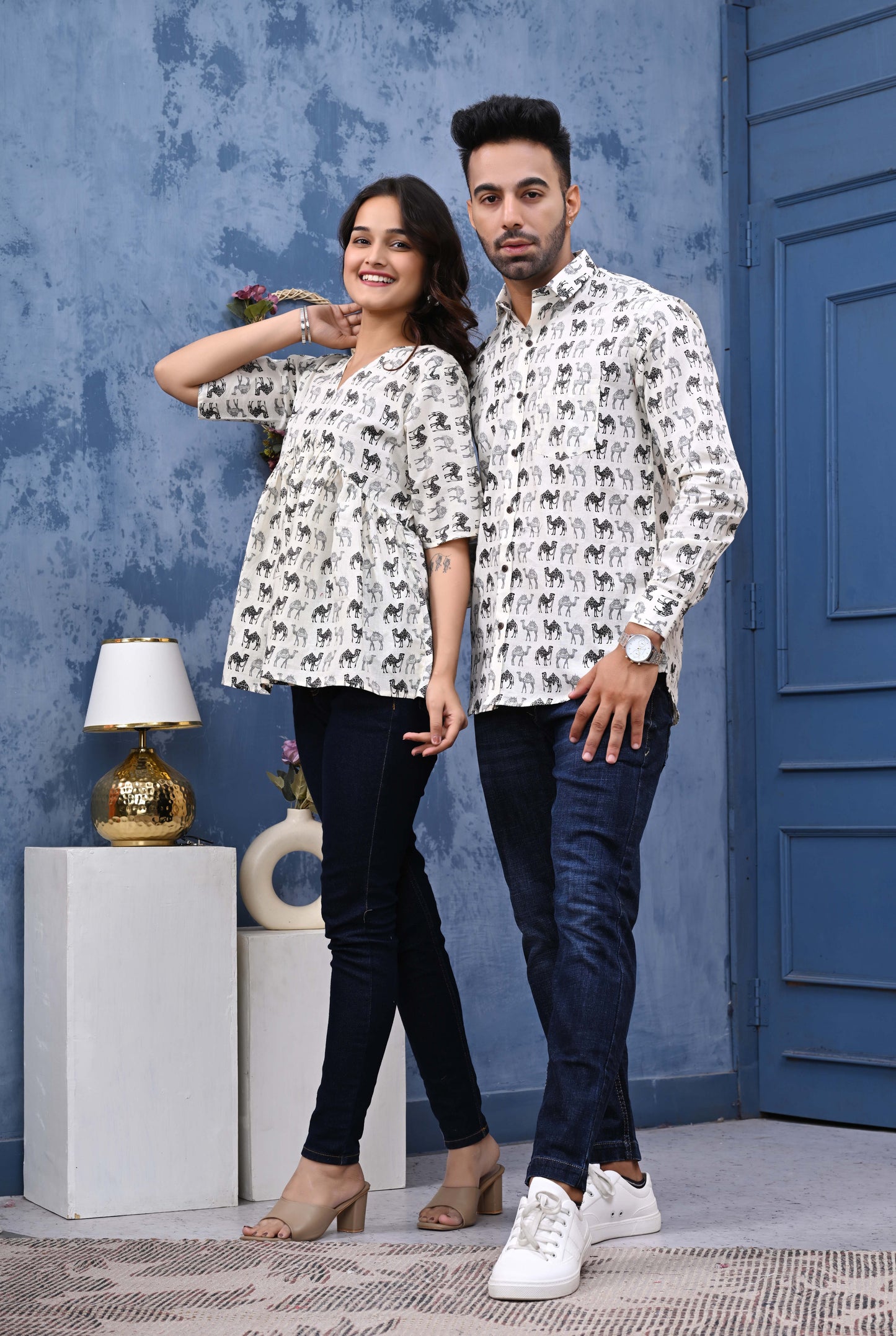 Camel Print Sanganeri Couple Set