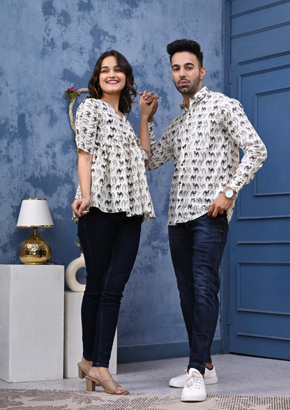 Camel Print Sanganeri Couple Set
