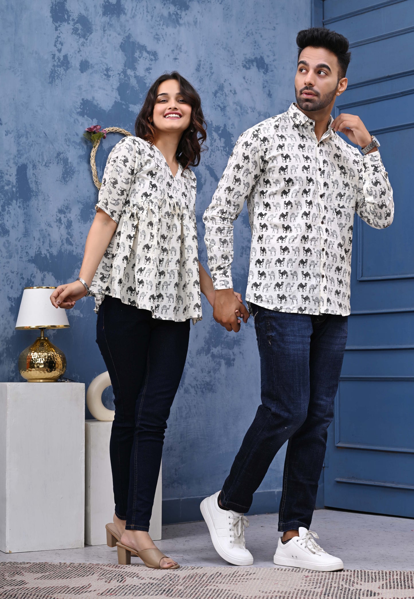 Camel Print Sanganeri Couple Set