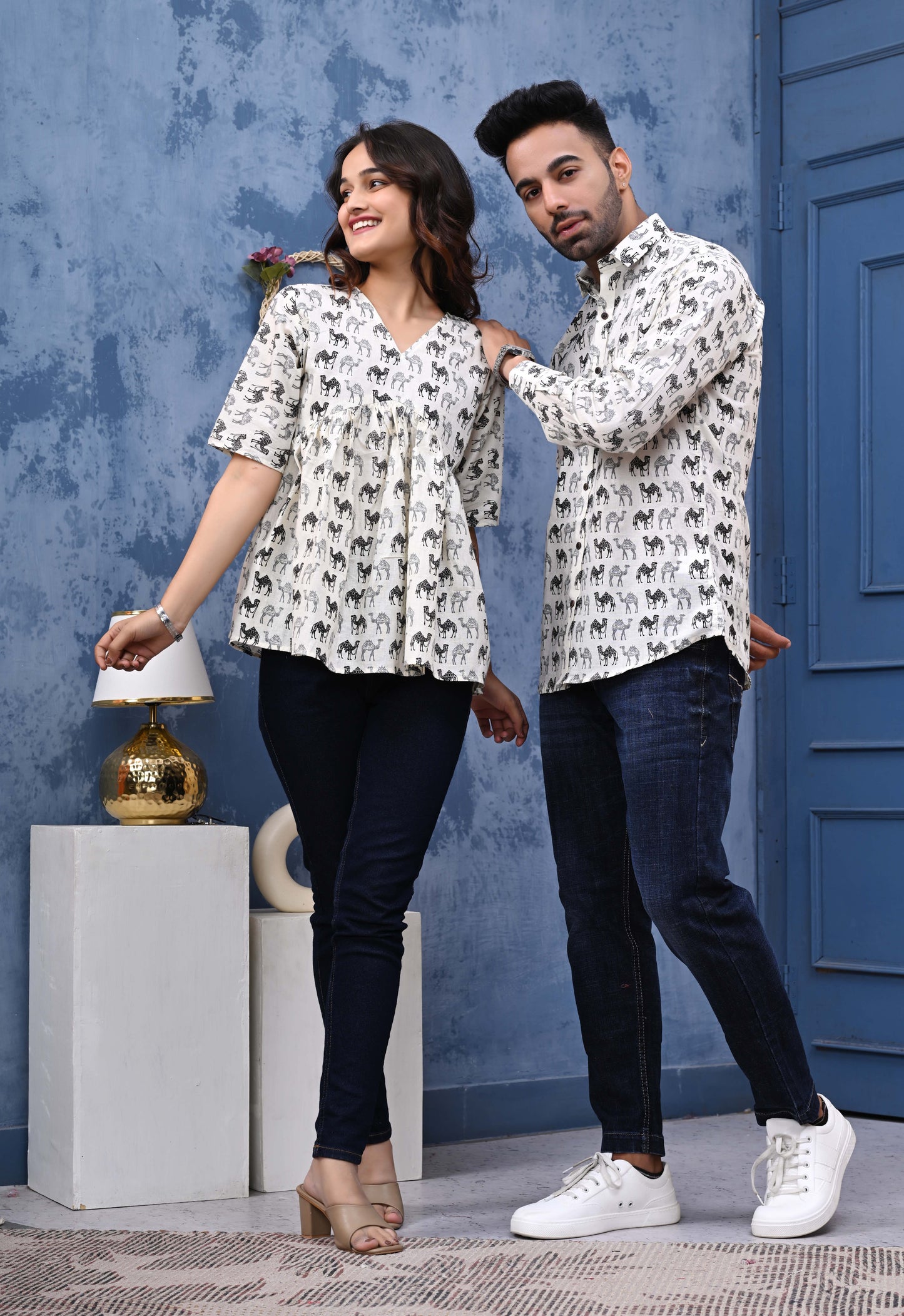 Camel Print Sanganeri Couple Set