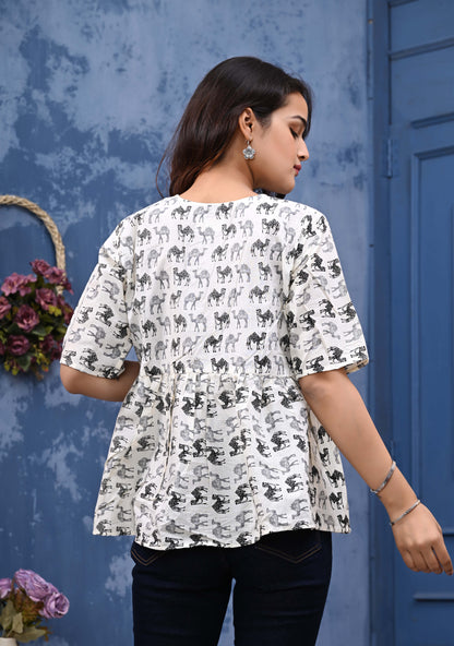 Camel Print Sanganeri Women's Top