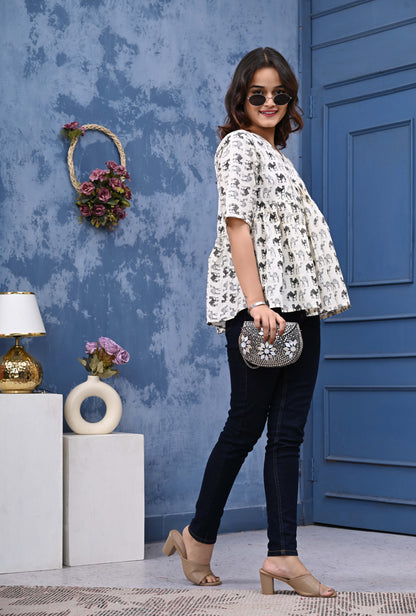 Camel Print Sanganeri Women's Top