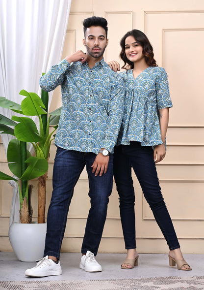 Blue Green Floral Print Combo