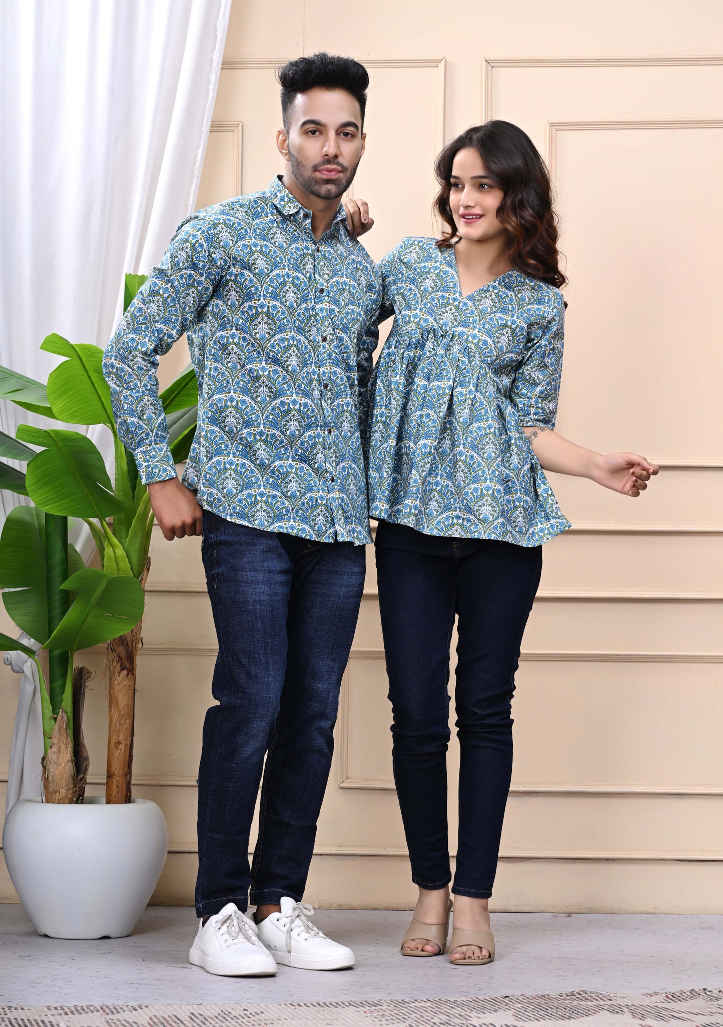 Blue Green Floral Print Combo