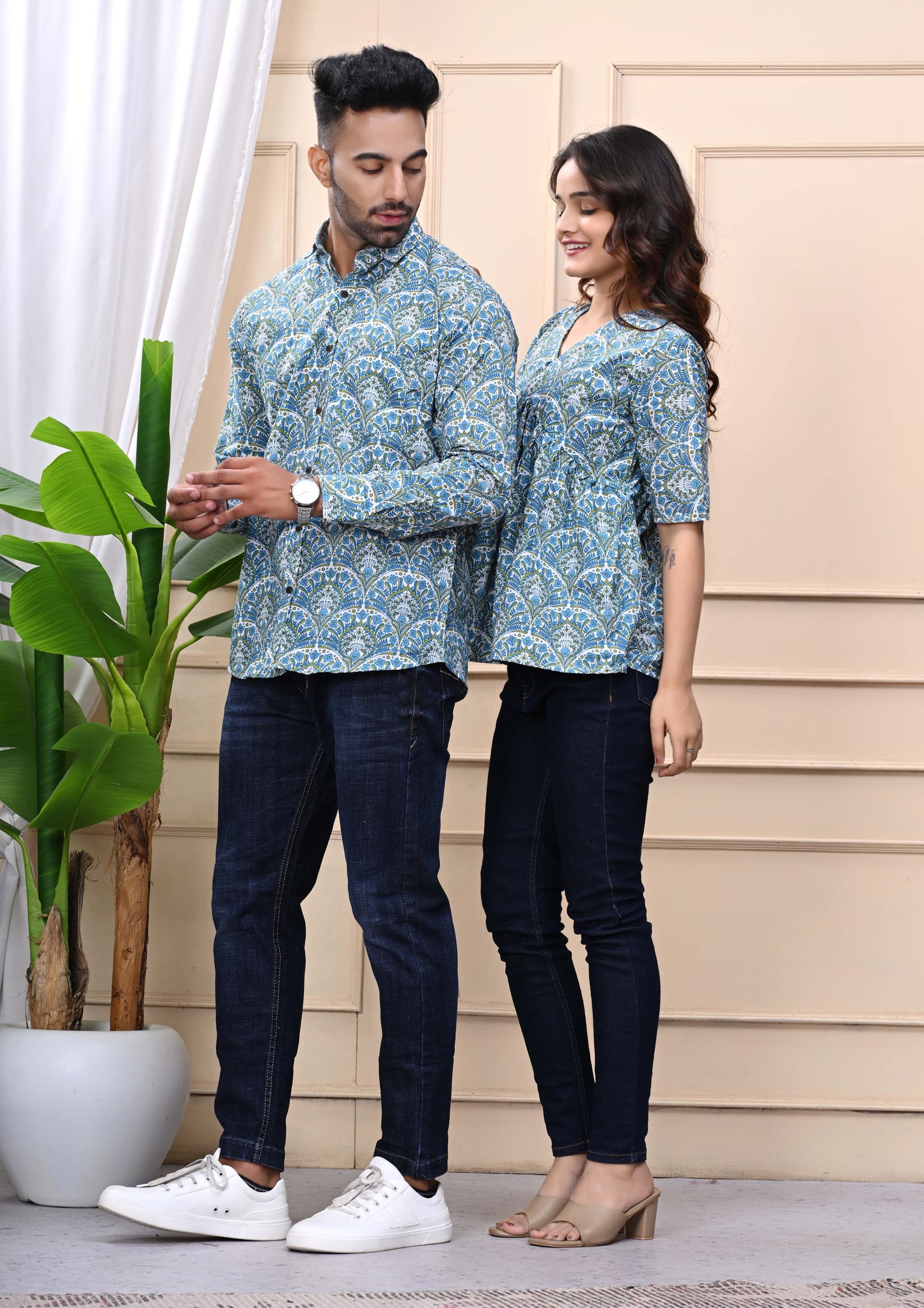 Blue Green Floral Print Combo