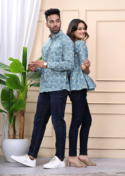 Blue Green Floral Print Combo