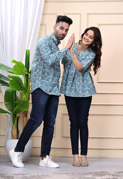 Blue Green Floral Print Combo