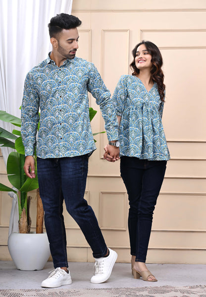 Blue Green Floral Print Combo