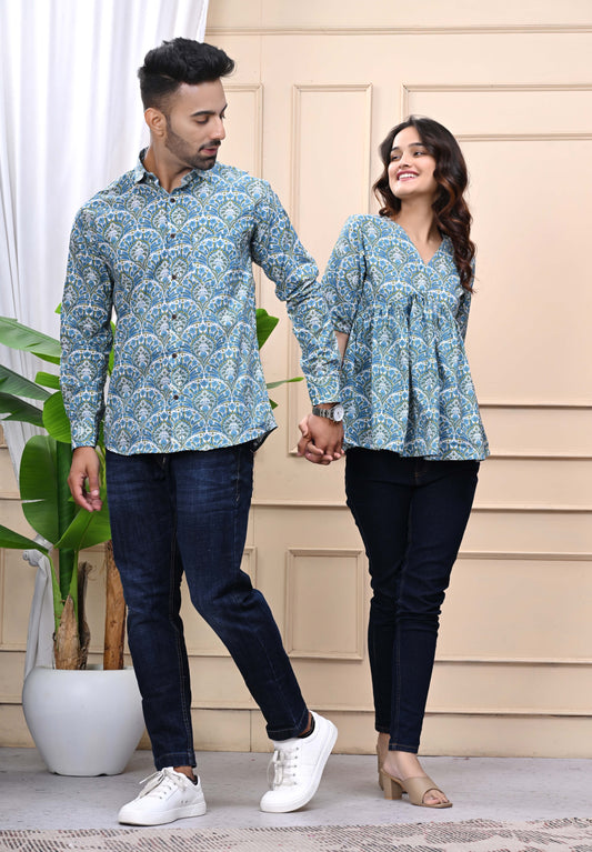 Blue Green Floral Print Combo