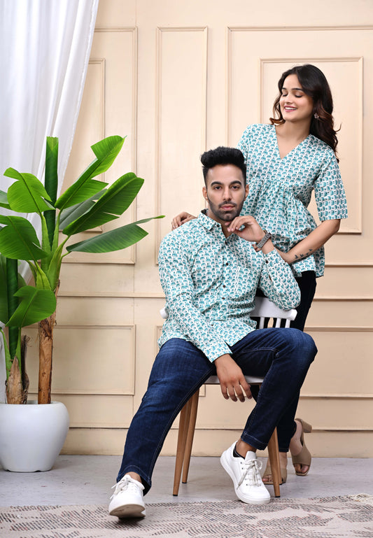 Green Elephant Print Sanganeri Combo