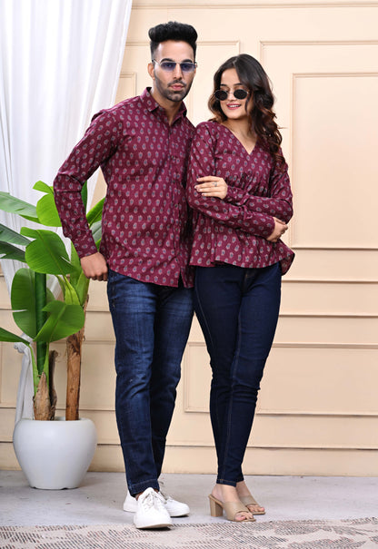 Maroon Sanganeri Printed Combo