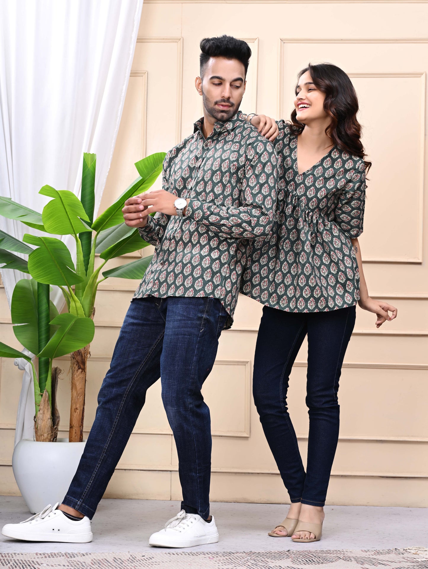 Green Floral Print Sanganeri Combo