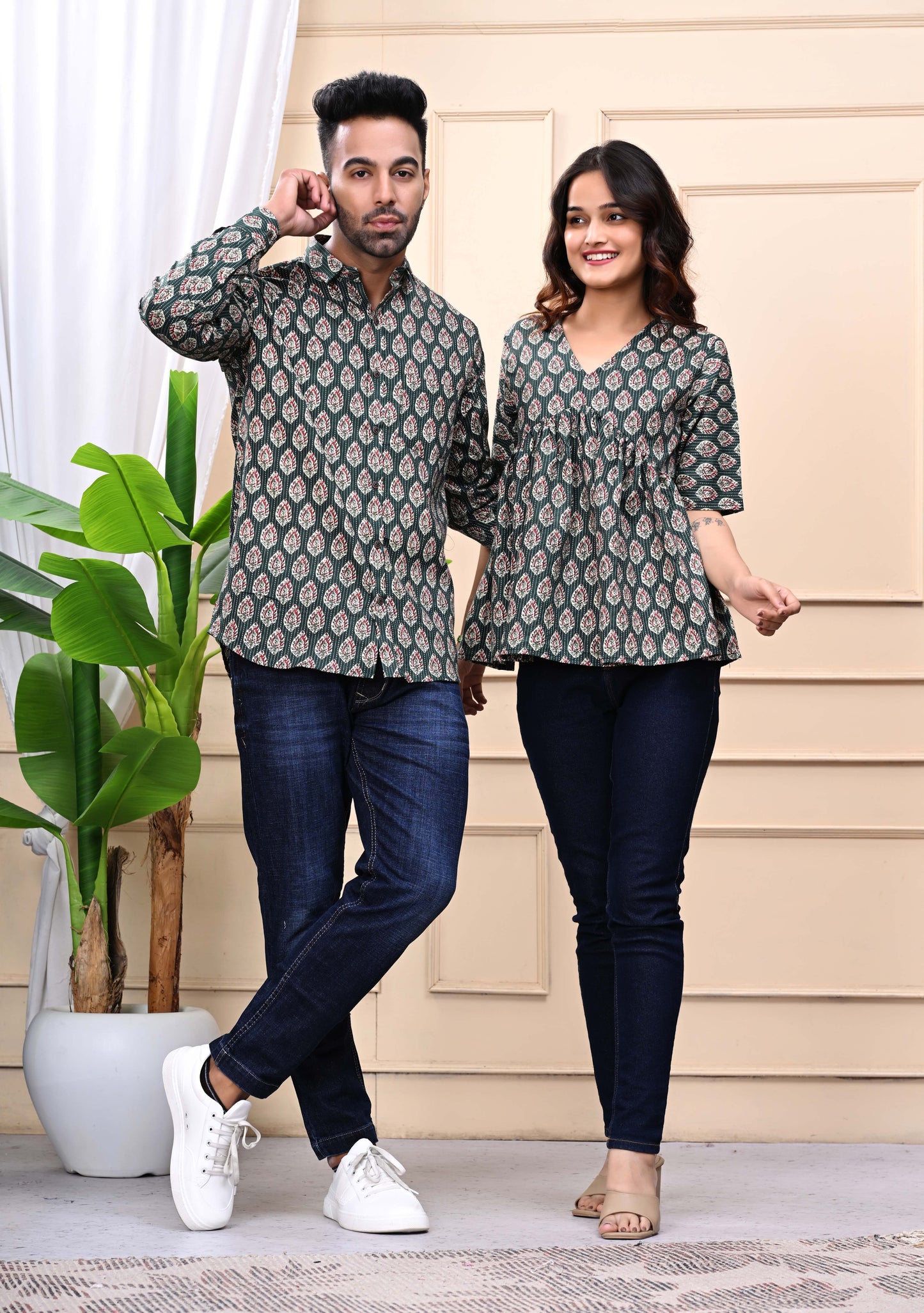 Green Floral Print Sanganeri Combo