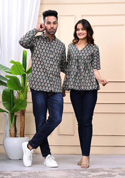 Green Floral Print Sanganeri Combo