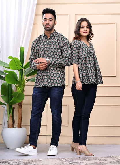 Green Floral Print Sanganeri Combo