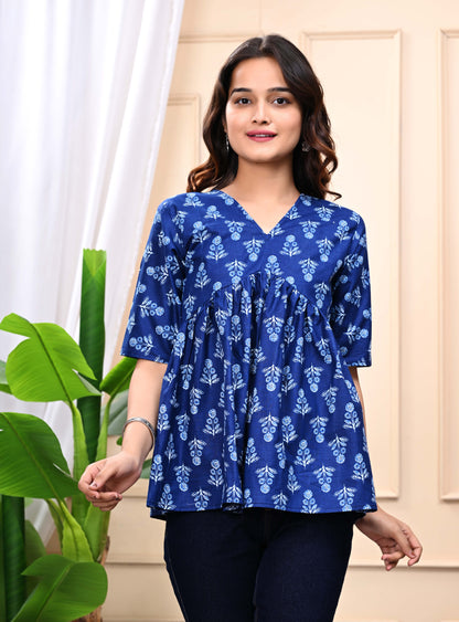 Blue Floral Sanganeri Women's Top