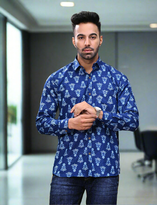 Blue - Floral Sanganeri Shirt