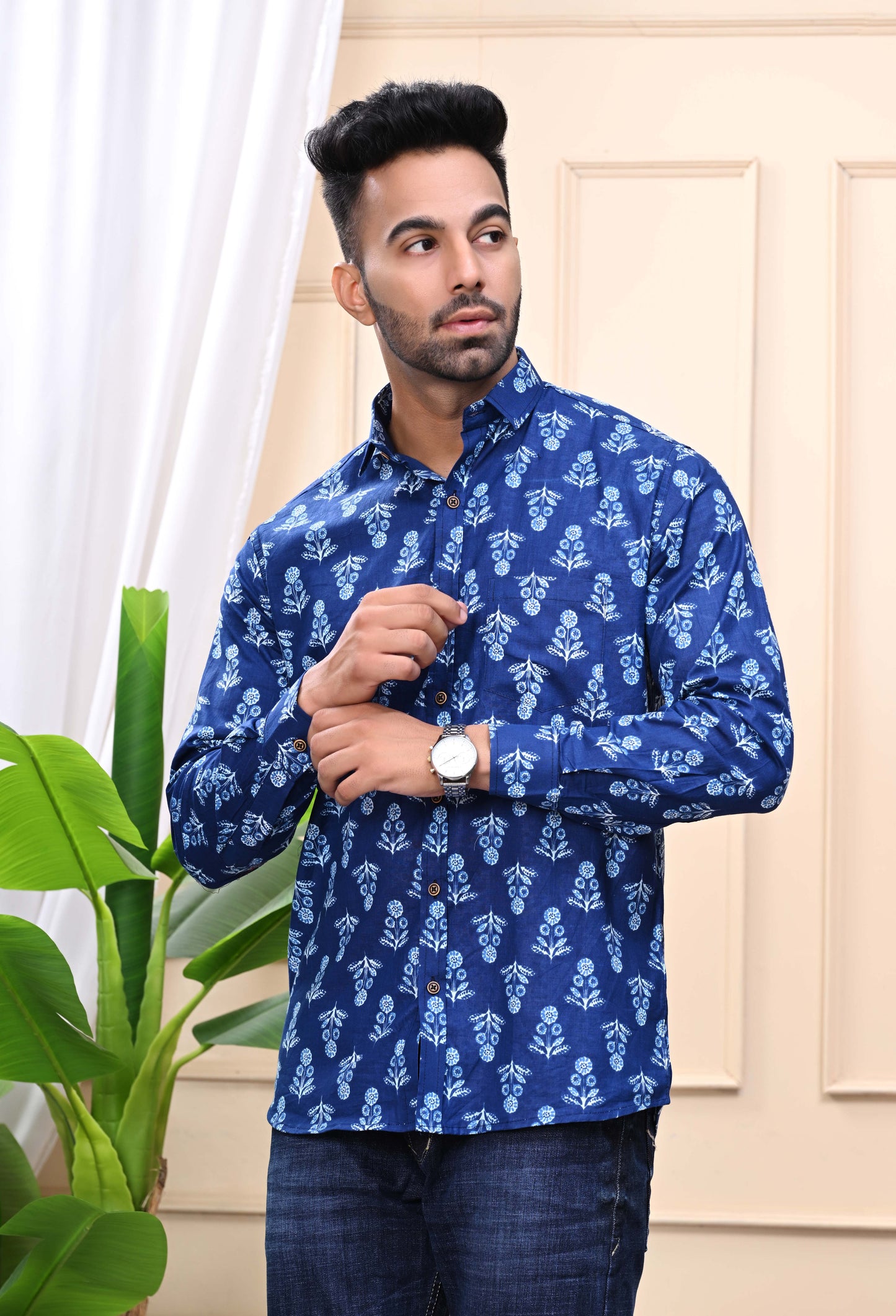 Blue - Floral Sanganeri Shirt