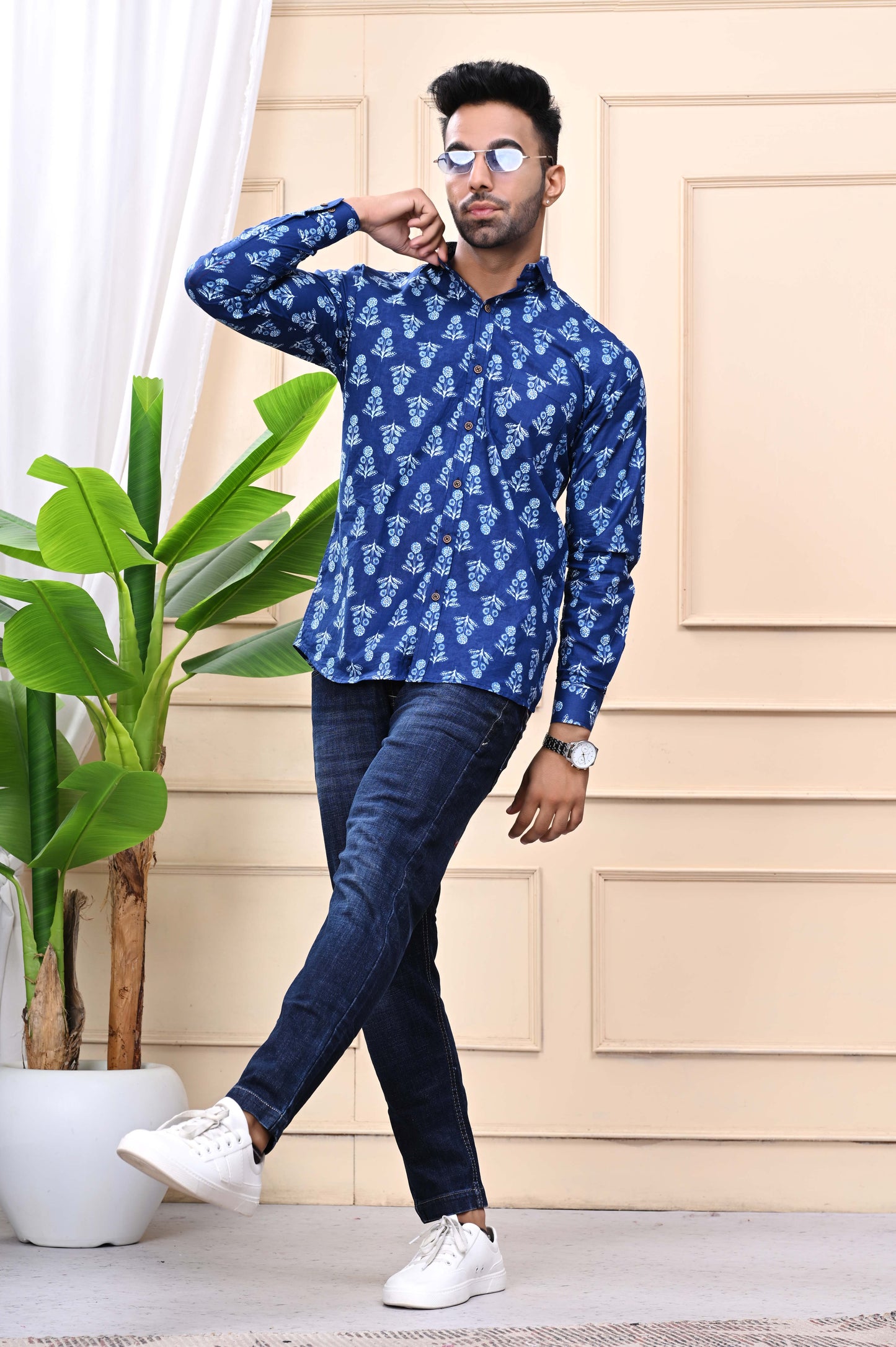 Blue - Floral Sanganeri Shirt