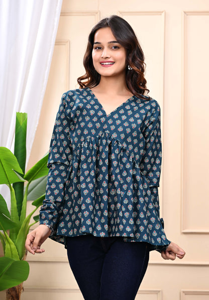 Green - Gold Classic Sanganeri Women's Top