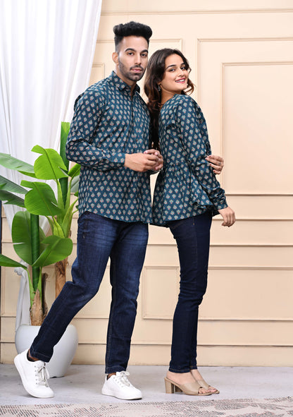 Green Gold Sanganeri Printed Combo