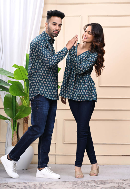 Green Gold Sanganeri Printed Combo