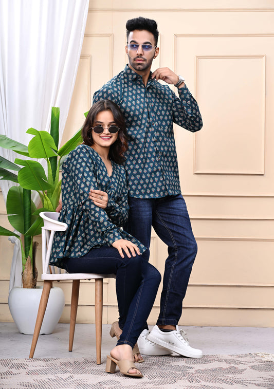 Green Gold Sanganeri Printed Combo