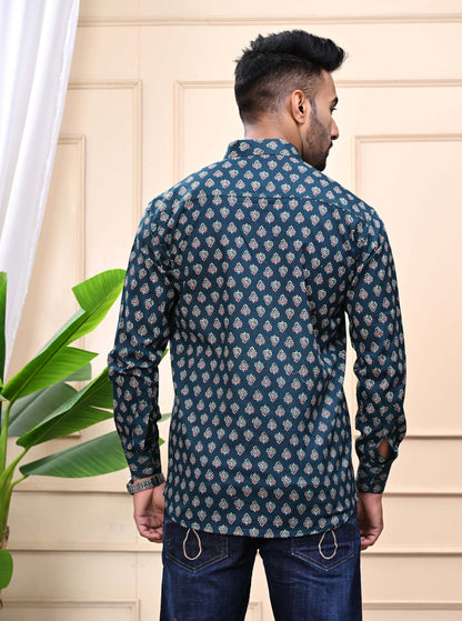 Green - Gold Classic Sanganeri Shirt