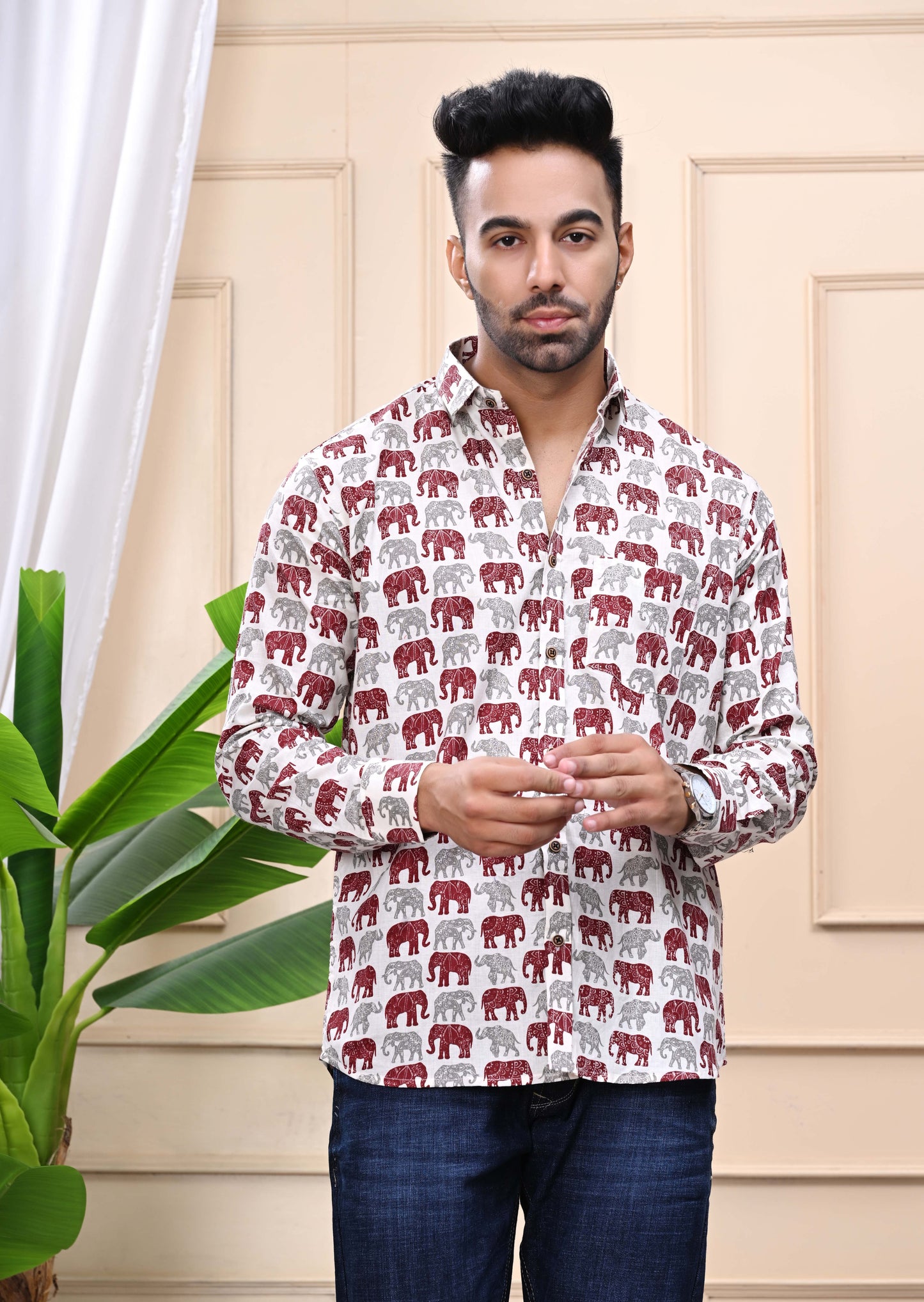 Elephant Print Classic Sanganeri Shirt