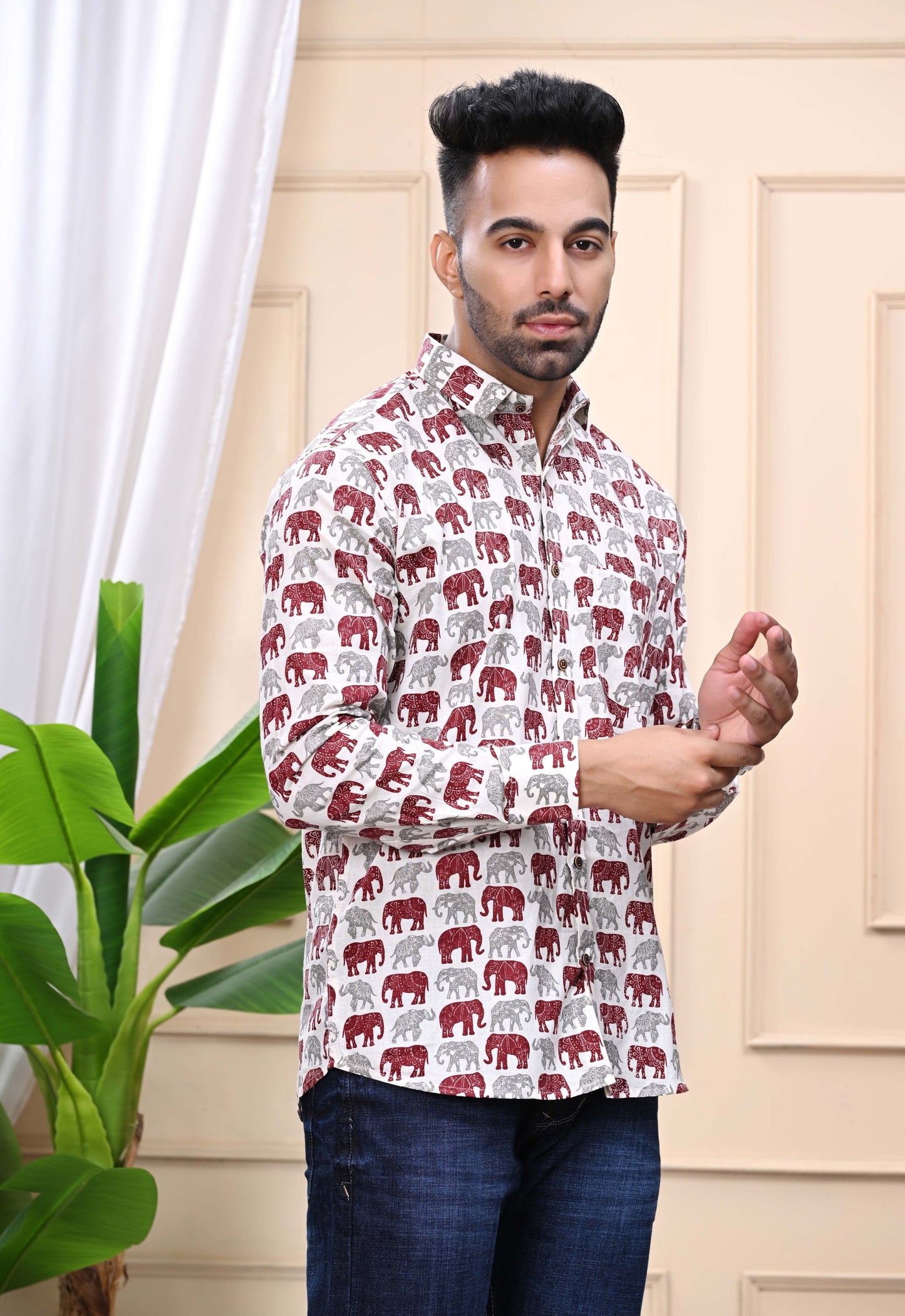 Elephant Print Classic Sanganeri Shirt