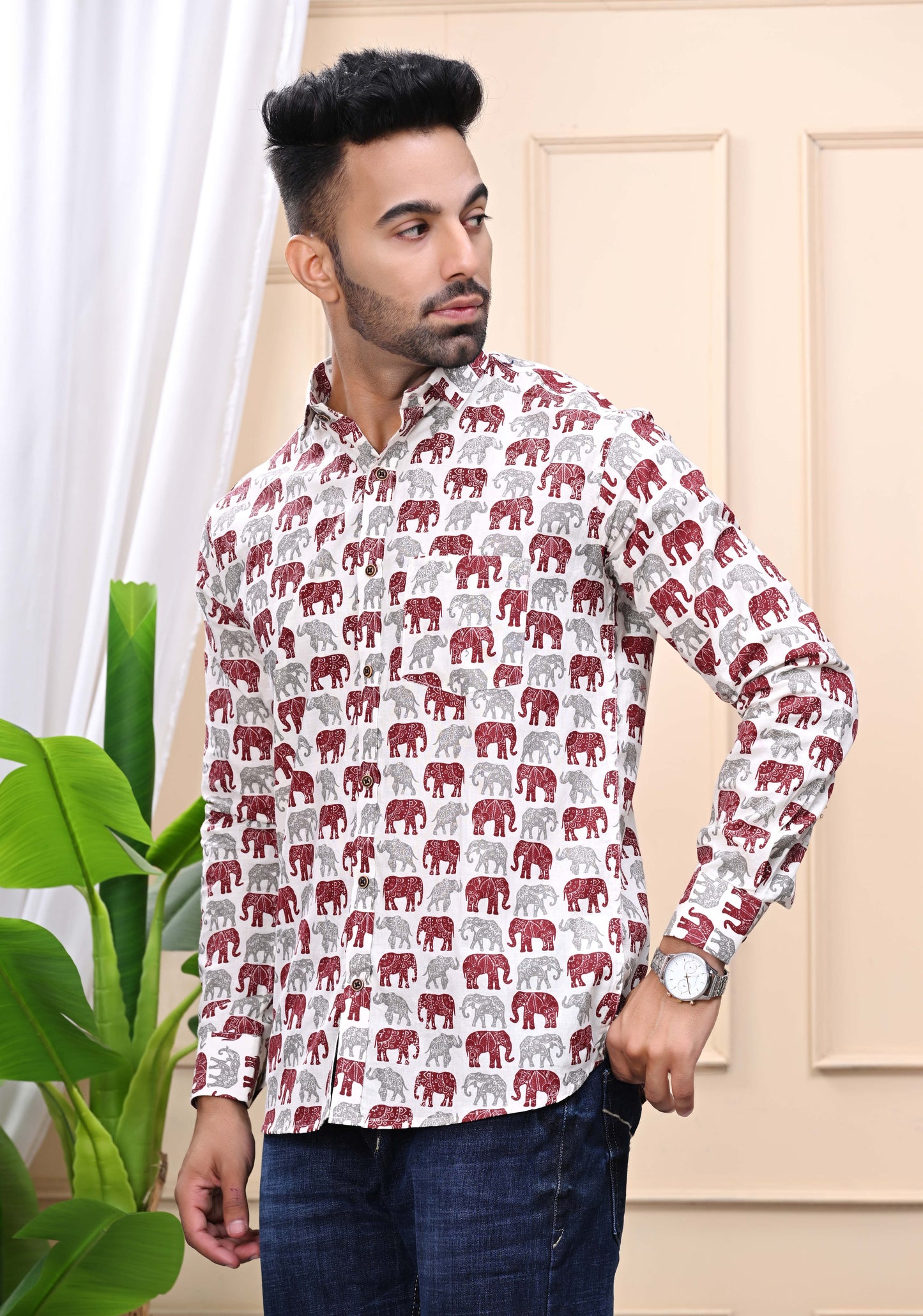 Elephant Print Classic Sanganeri Shirt