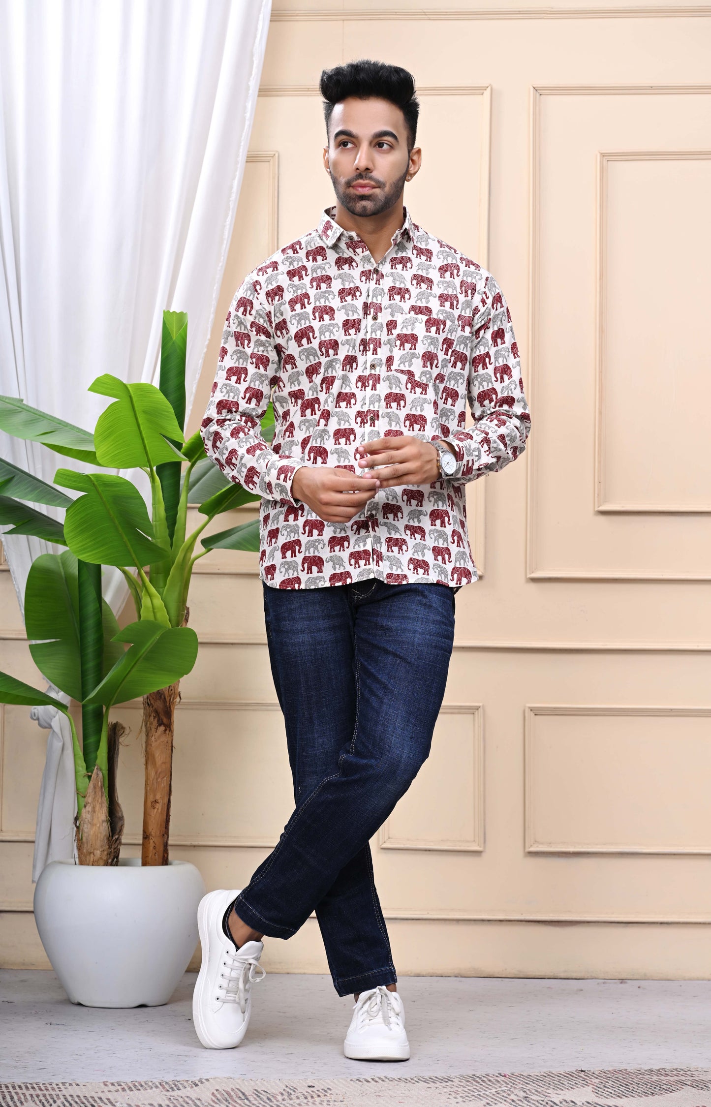 Elephant Print Classic Sanganeri Shirt