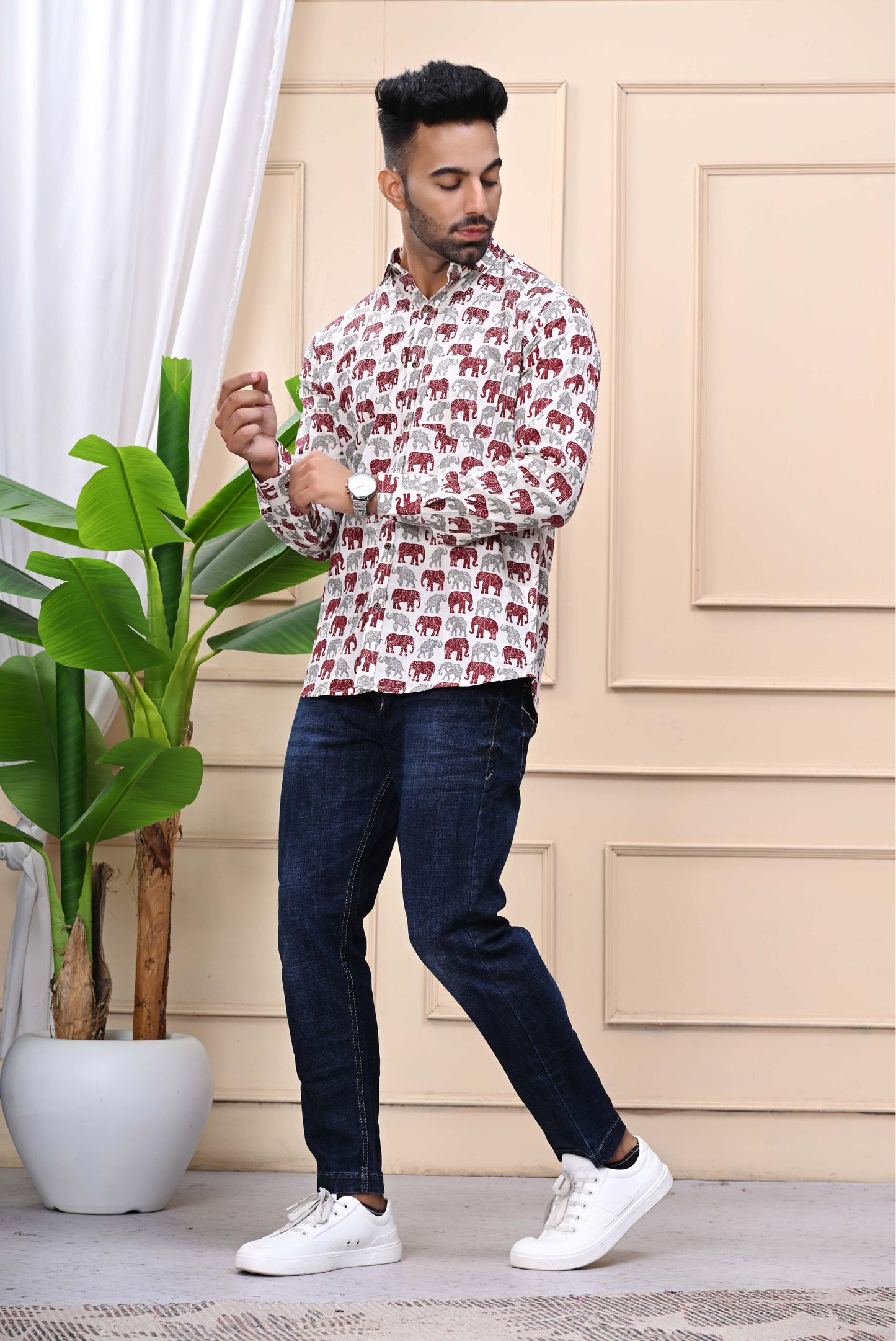 Elephant Print Classic Sanganeri Shirt