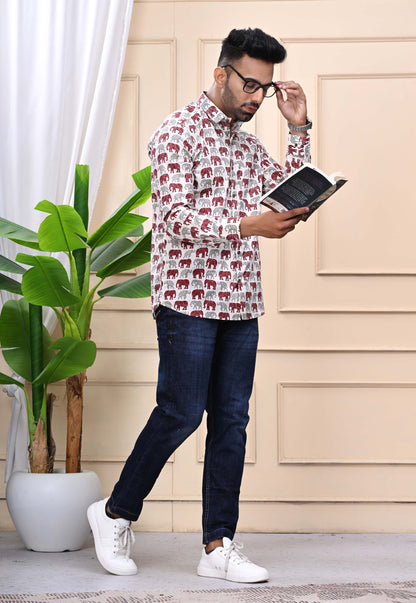 Elephant Print Classic Sanganeri Shirt