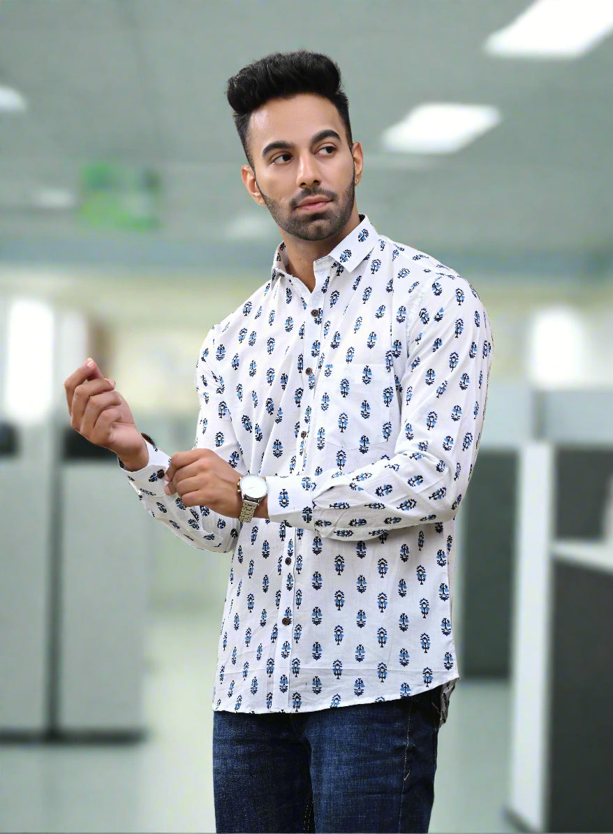 Authentic White Sanganeri Printed Shirt