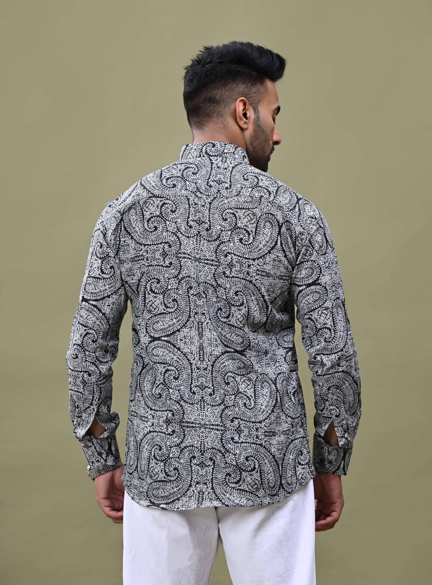 Black Full Sleeves Rajasthani Print Shirt