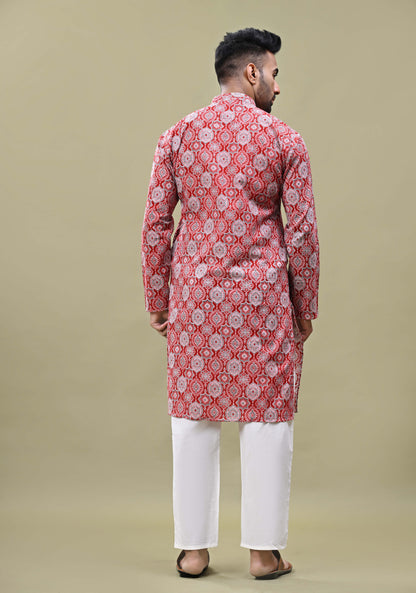 Maroon Printed Cotton Long Kurta
