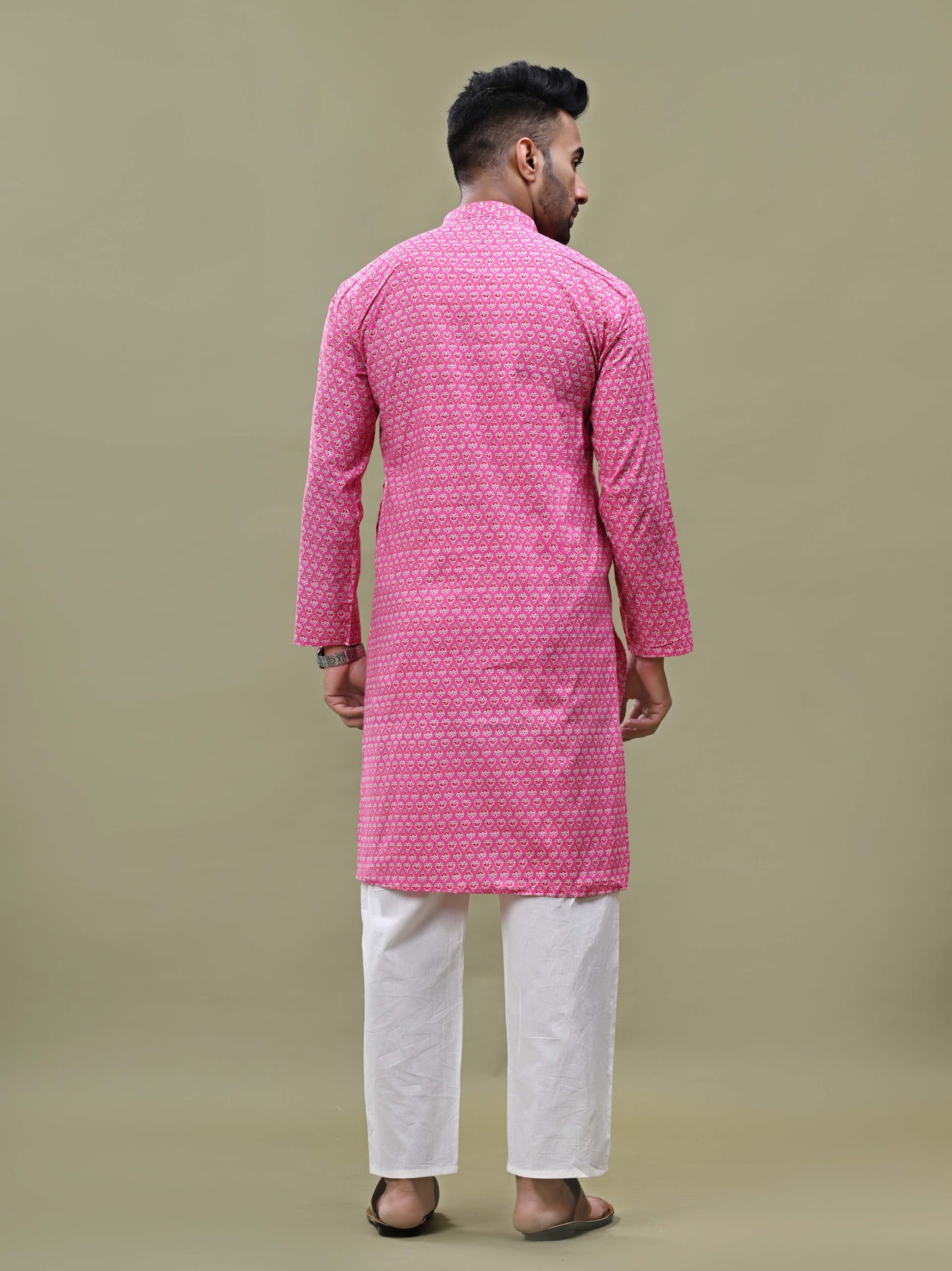 Cool Pink Printed Cotton Long Kurta