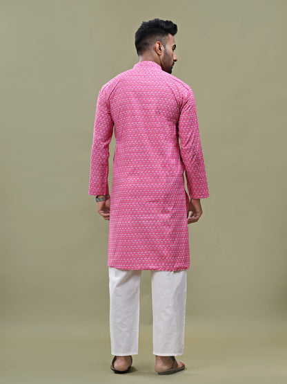 Cool Pink Printed Cotton Long Kurta