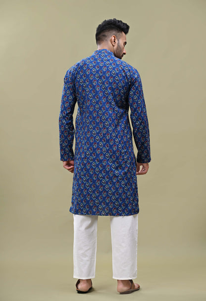Blue Sanganeri Print Long Kurta