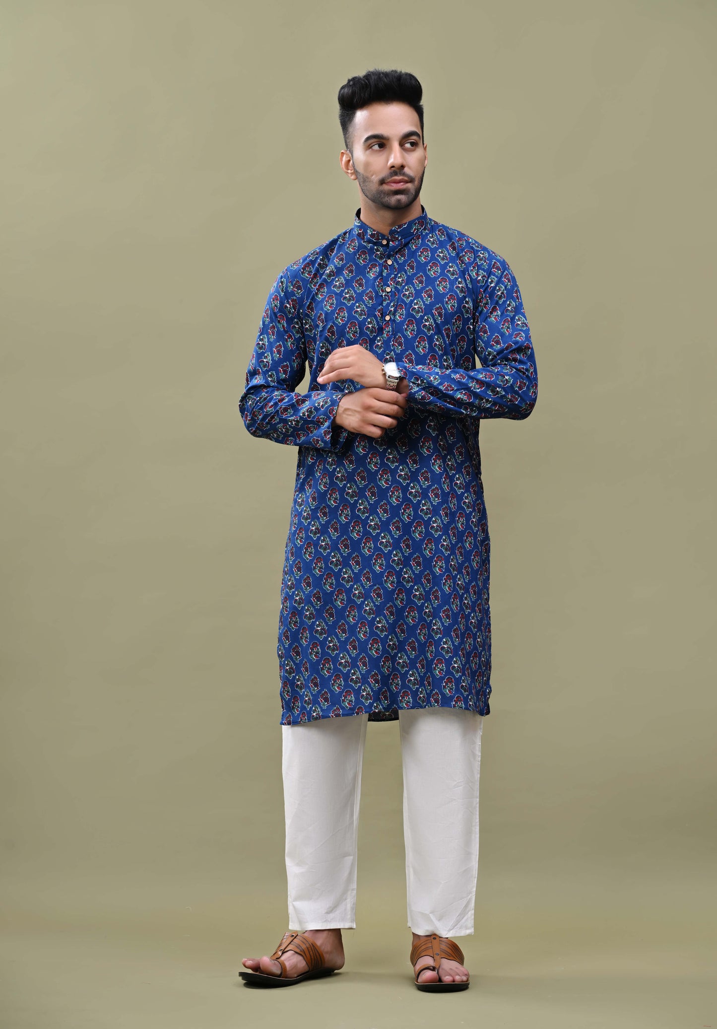Blue Sanganeri Print Long Kurta