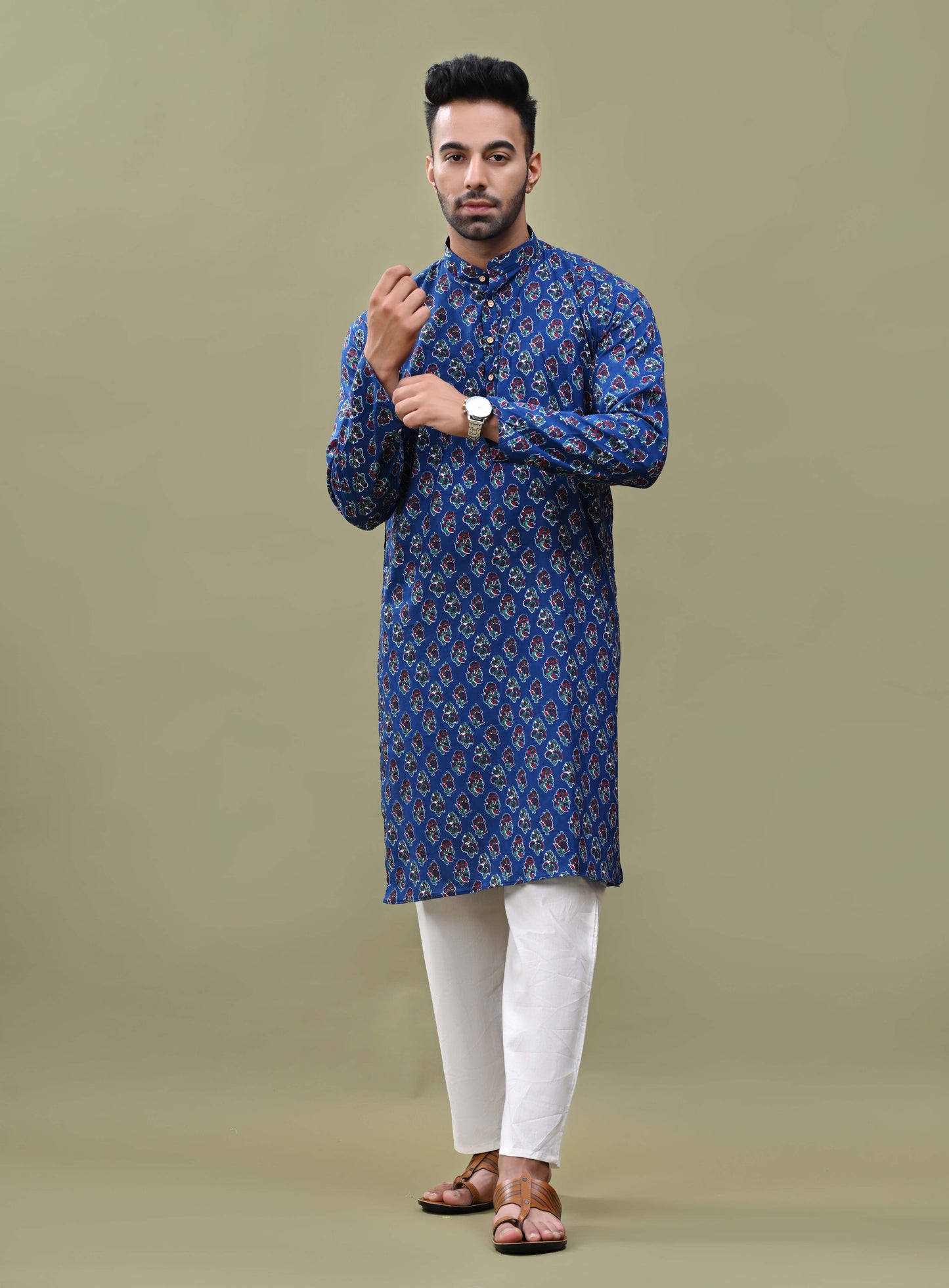 Blue Sanganeri Print Long Kurta
